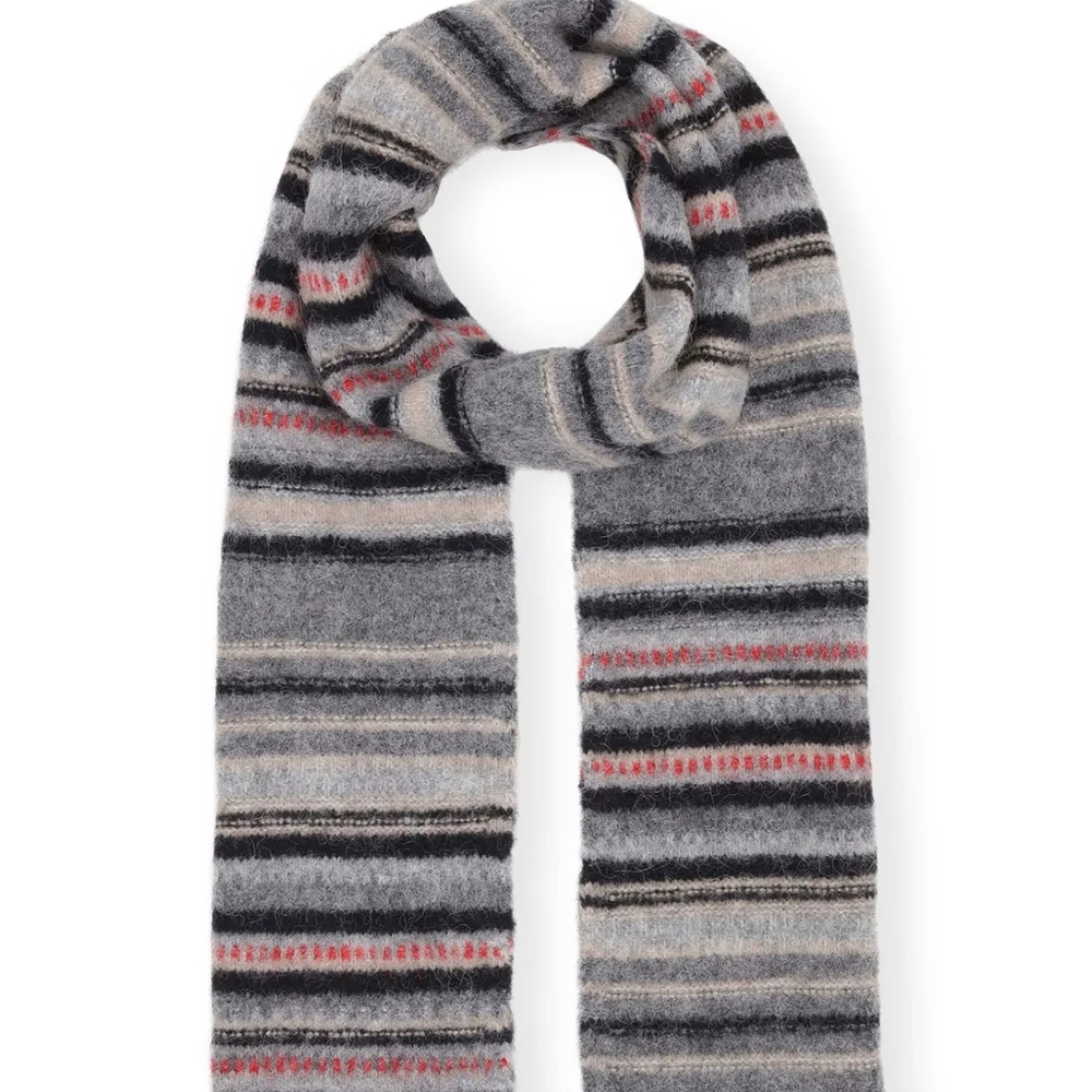GANNI - striped Gray and Red Women's Scarf